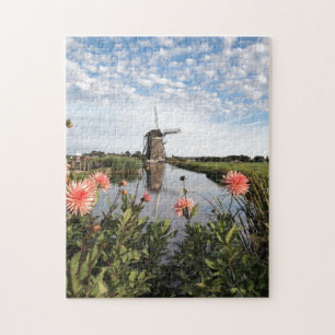 Windmolen en bloemen in Nederland Legpuzzel