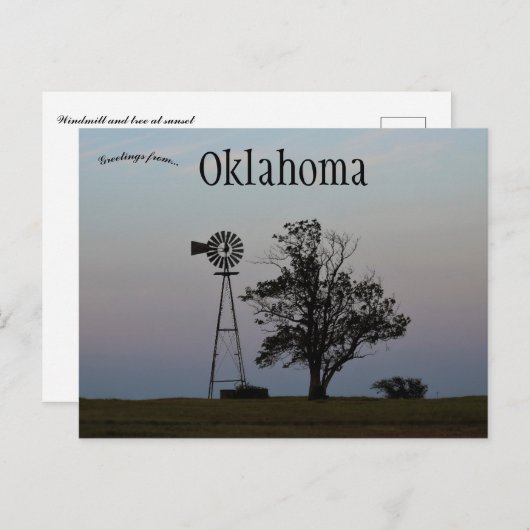 Windmolen en boom bij zonsondergang in Oklahoma US Briefkaart (Voorkant / Achterkant)