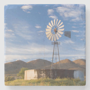Windmolen en dam in de Karoo bij zonsopgang Stenen Onderzetter