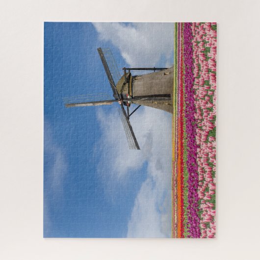 Windmolen en kleurrijke Tulpen Amsterdam Nederland Legpuzzel (Verticaal)