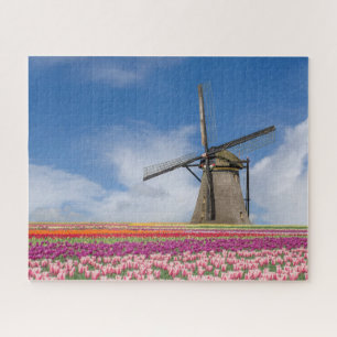 Windmolen en kleurrijke Tulpen Amsterdam Nederland Legpuzzel