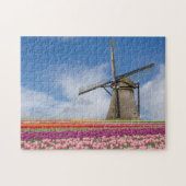 Windmolen en kleurrijke Tulpen Amsterdam Nederland Legpuzzel (Horizontaal)