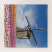 Windmolen en kleurrijke Tulpen Amsterdam Nederland Legpuzzel (Horizontaal)