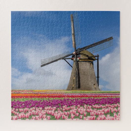 Windmolen en kleurrijke Tulpen Amsterdam Nederland Legpuzzel (Verticaal)