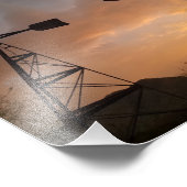 Windmolen en Saguaro Cactus Skelet op zonsondergan Foto Afdruk (Hoek)