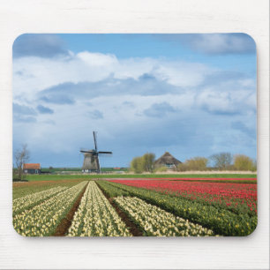 Windmolen en tulips landschapsmousepad muismat