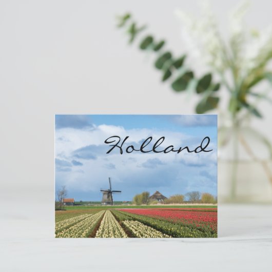 Windmolen en tulpen, briefkaart voor landschapteks (Staand voorkant)