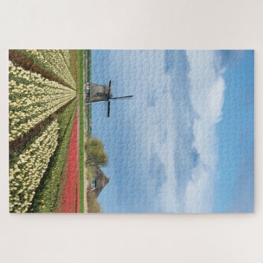 Windmolen en tulpen in een verticaal veerlandschap legpuzzel (Horizontaal)