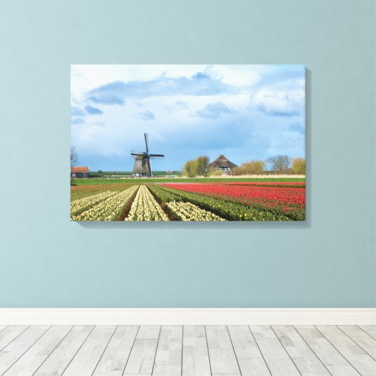Windmolen en tulpen landschap canvas print (Insitu (Houten vloer))