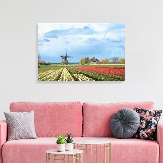 Windmolen en tulpen landschap canvas print (Insitu (Woonkamer))