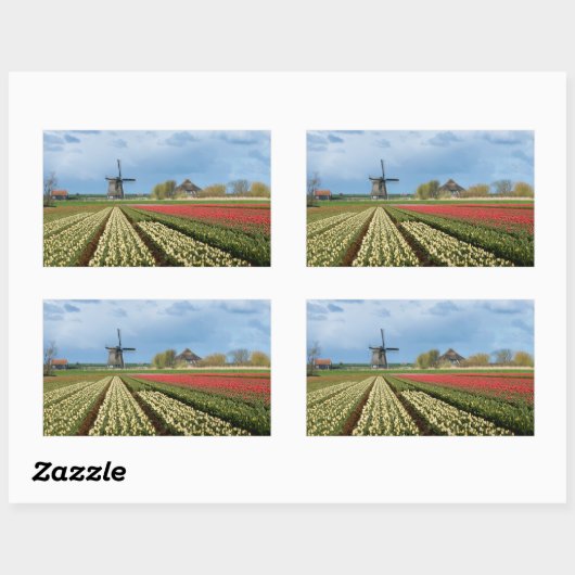 Windmolen en tulpen landschap rechthoekige sticker (Vel)