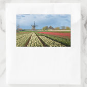 Windmolen en tulpen landschap rechthoekige sticker (Tas)
