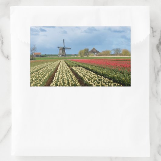 Windmolen en tulpen landschap rechthoekige sticker (Tas)