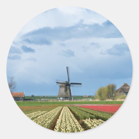 Windmolen en tulpen landschap rond de sticker (Voorkant)