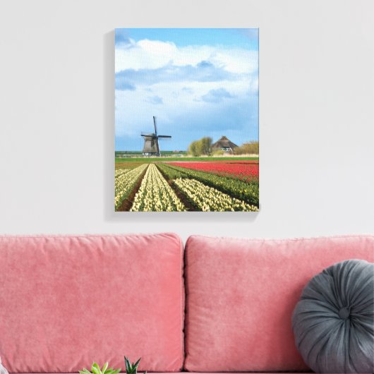 Windmolen en tulpen landschap verticaal canvas (Insitu (Woonkamer))