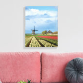 Windmolen en tulpen landschap verticaal canvas afdruk (Insitu (Woonkamer))