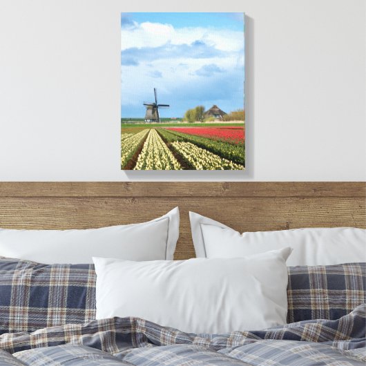 Windmolen en tulpen landschap verticaal canvas afdruk (Insitu (Slaapkamer))