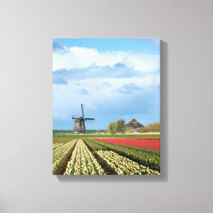 Windmolen en tulpen landschap verticaal canvas afdruk