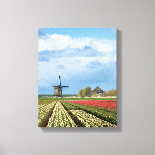 Windmolen en tulpen landschap verticaal canvas afdruk (Voorkant)