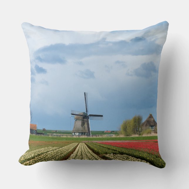 Windmolen en tulpen met landschapswerende kussens (Voorkant)