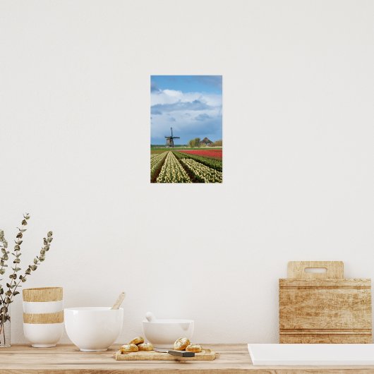 Windmolen en tulpen verticaal poster (Keuken)