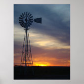 Windmolen en westerne Kansas Sunset Poster (Voorkant)