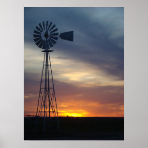 Windmolen en westerne Kansas Sunset Poster