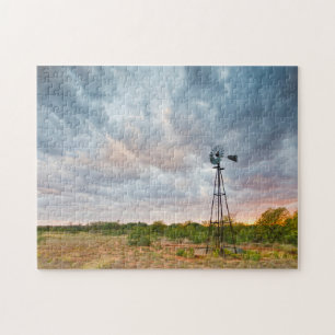 Windmolen en wolken bij zonsondergang legpuzzel