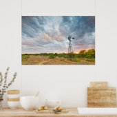 Windmolen en wolken op zonsondergang poster (Keuken)