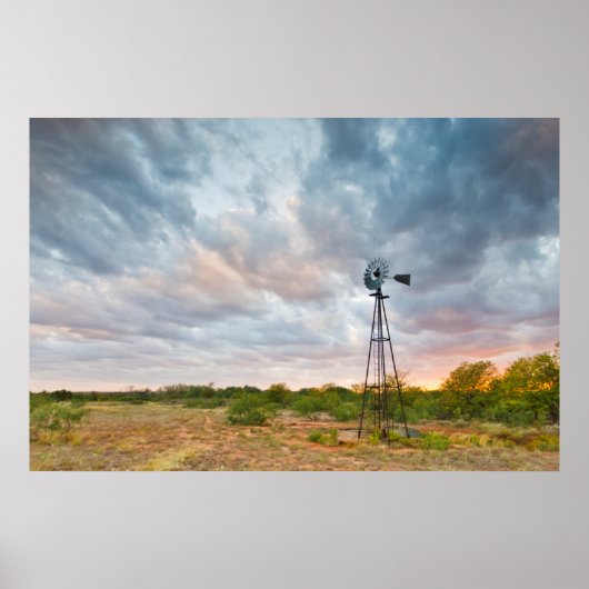 Windmolen en wolken op zonsondergang poster (Voorkant)