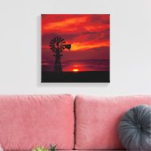Windmolen en zonsondergang canvas afdruk (Insitu (Woonkamer))