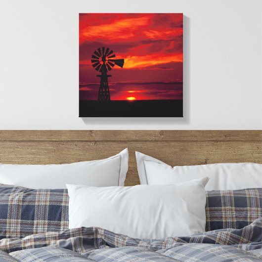 Windmolen en zonsondergang canvas afdruk (Insitu (Slaapkamer))