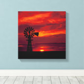 Windmolen en zonsondergang canvas afdruk (Insitu (Houten vloer))