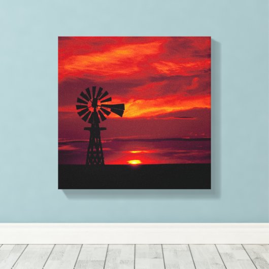Windmolen en zonsondergang canvas afdruk (Insitu (Houten vloer))