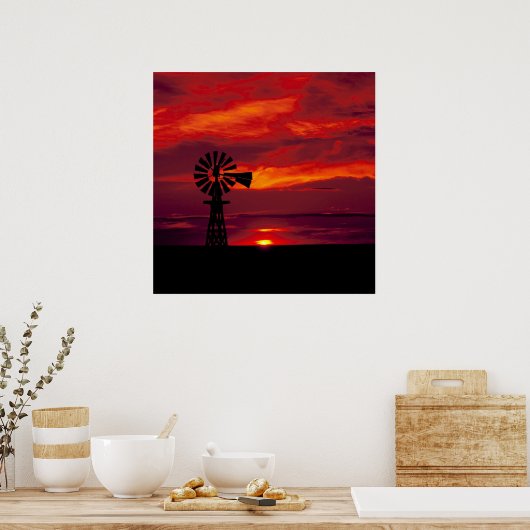 Windmolen en zonsondergang poster (Keuken)