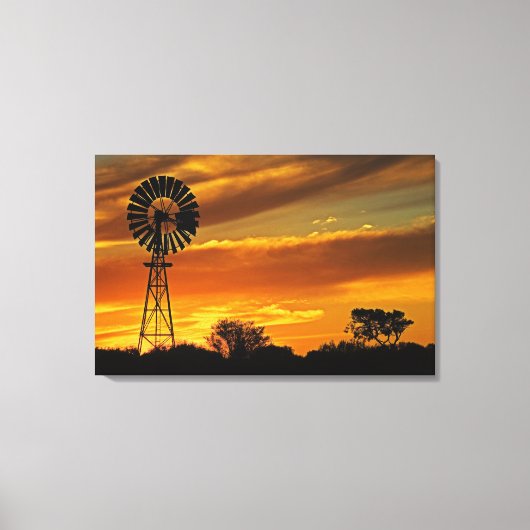 Windmolen en zonsondergang, William Creek, Oodnada Canvas Afdruk (Voorkant)