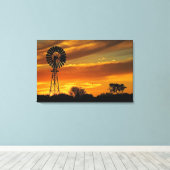 Windmolen en zonsondergang, William Creek, Oodnada Canvas Afdruk (Insitu (Houten vloer))