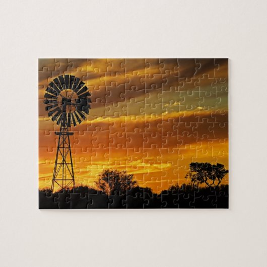 Windmolen en zonsondergang, William Creek, Oodnada Legpuzzel (Horizontaal)