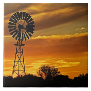 Windmolen en zonsondergang, William Creek, Oodnada Tegeltje