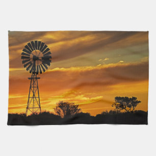Windmolen en zonsondergang, William Creek, Oodnada Theedoek