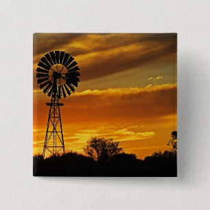 Windmolen en zonsondergang, William Creek, Oodnada Vierkante Button 5,1 Cm