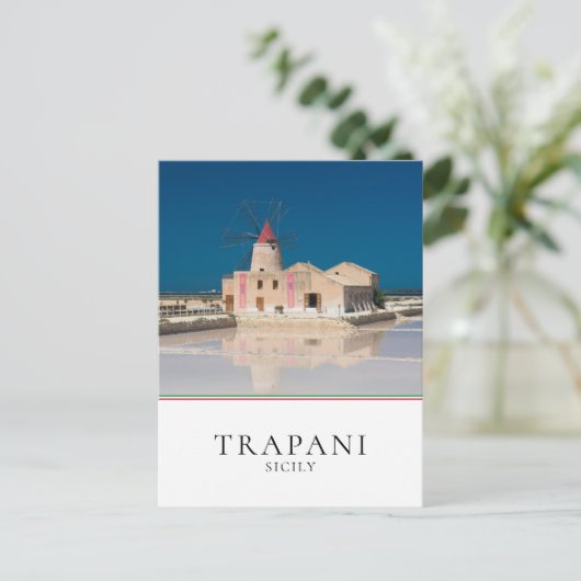 Windmolen en zout in de salina van Trapani, Sicili Briefkaart (Staand voorkant)