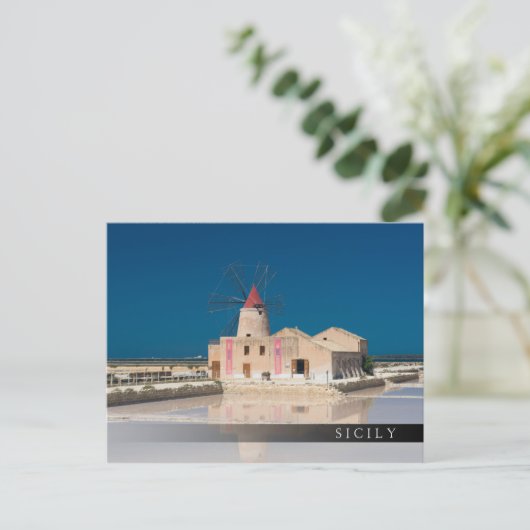 Windmolen en zoutpannen in de salina van Trapani Briefkaart (Staand voorkant)