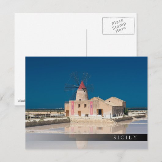 Windmolen en zoutpannen in de salina van Trapani Briefkaart (Voorkant / Achterkant)