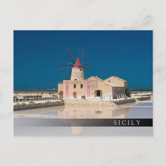 Windmolen en zoutpannen in de salina van Trapani Briefkaart (Voorkant)
