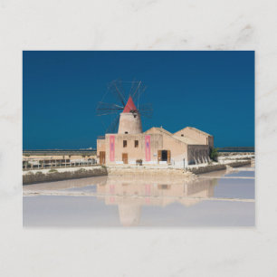 Windmolen en zoutpannen in de salina van Trapani Briefkaart