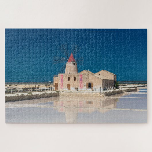 Windmolen en zoutpannen in de salina van Trapani Legpuzzel (Horizontaal)