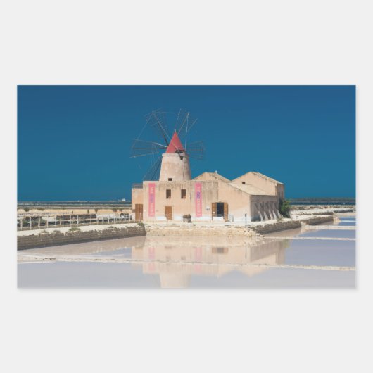 Windmolen en zoutpannen in de salina van Trapani Rechthoekige Sticker (Voorkant)
