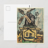Windmolen Hand Gekleurde Houtsnede Graphic Briefkaart (Voorkant / Achterkant)