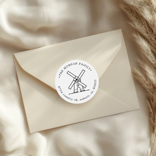 Windmolen Illustratie Retouradres Monogram Ronde Sticker